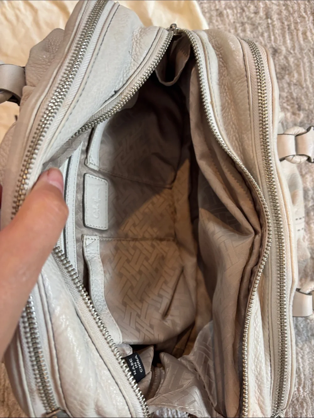 Cole Haan Light Cream Pebble Leather Satchel